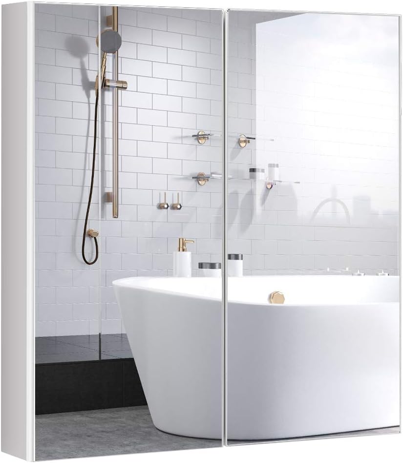Szafka łazienkowa z lustrem Szafka łazienkowa z dwoma drzwiami Srebrna 62x11x65cm