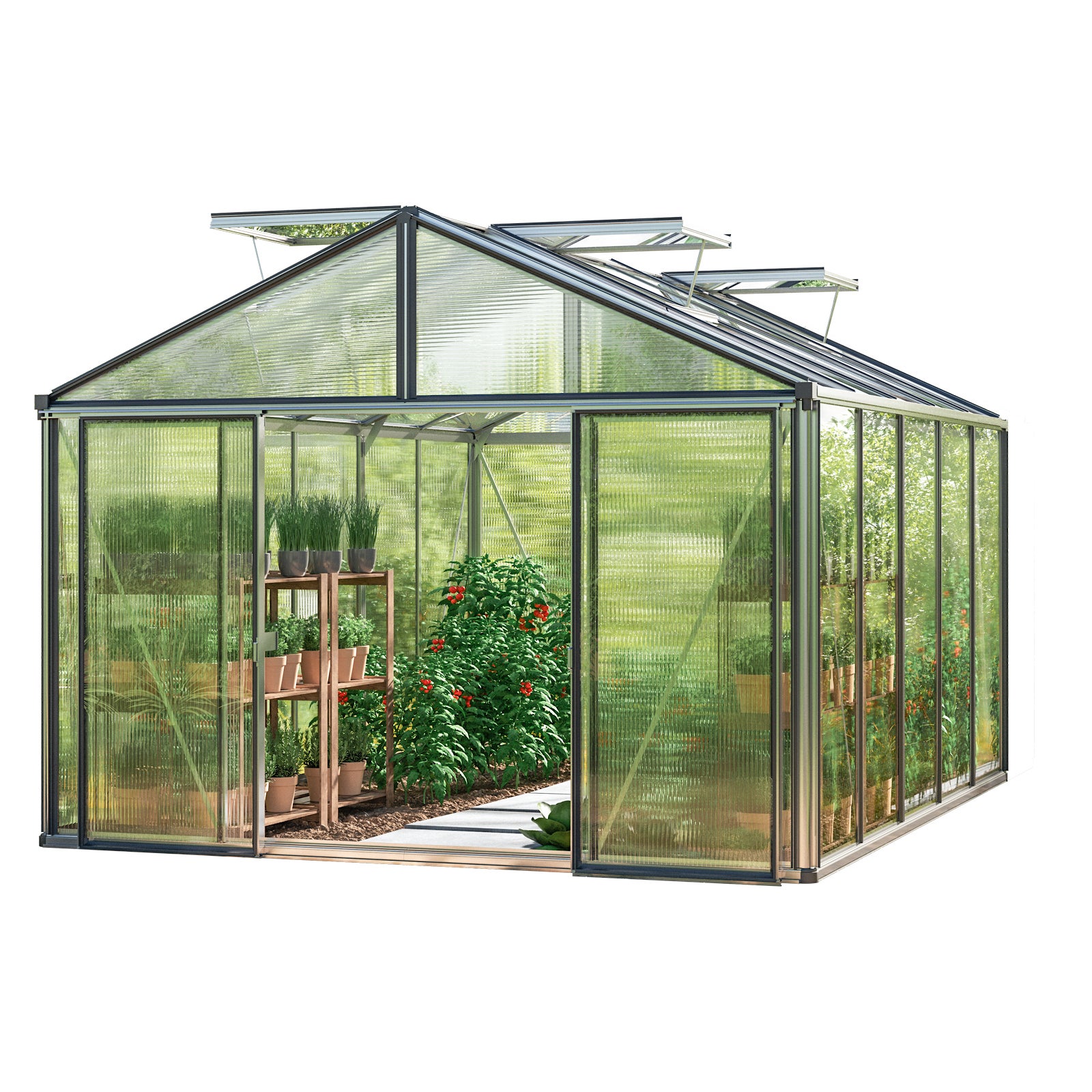 GFP szklarnia Asteria 23 Premium 311x385 cm - grube panele poliwęglanowe ok. 16 mm - kolor: aluminium naturalne