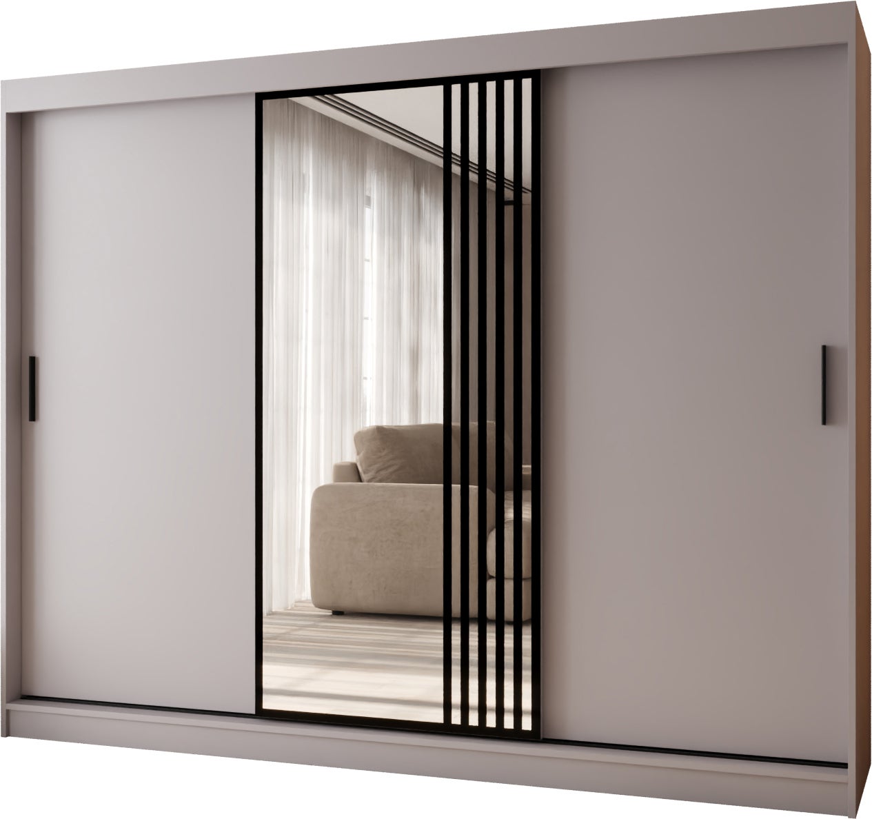 Szafa przesuwna z lustrem GLOSSY 250 x 62 x 200 kaszmir + u. czarny