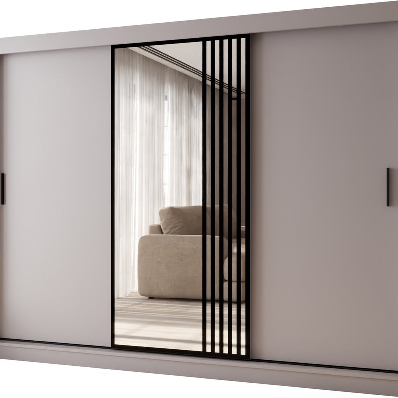 Szafa przesuwna z lustrem GLOSSY 250 x 62 x 200 kaszmir + u. czarny