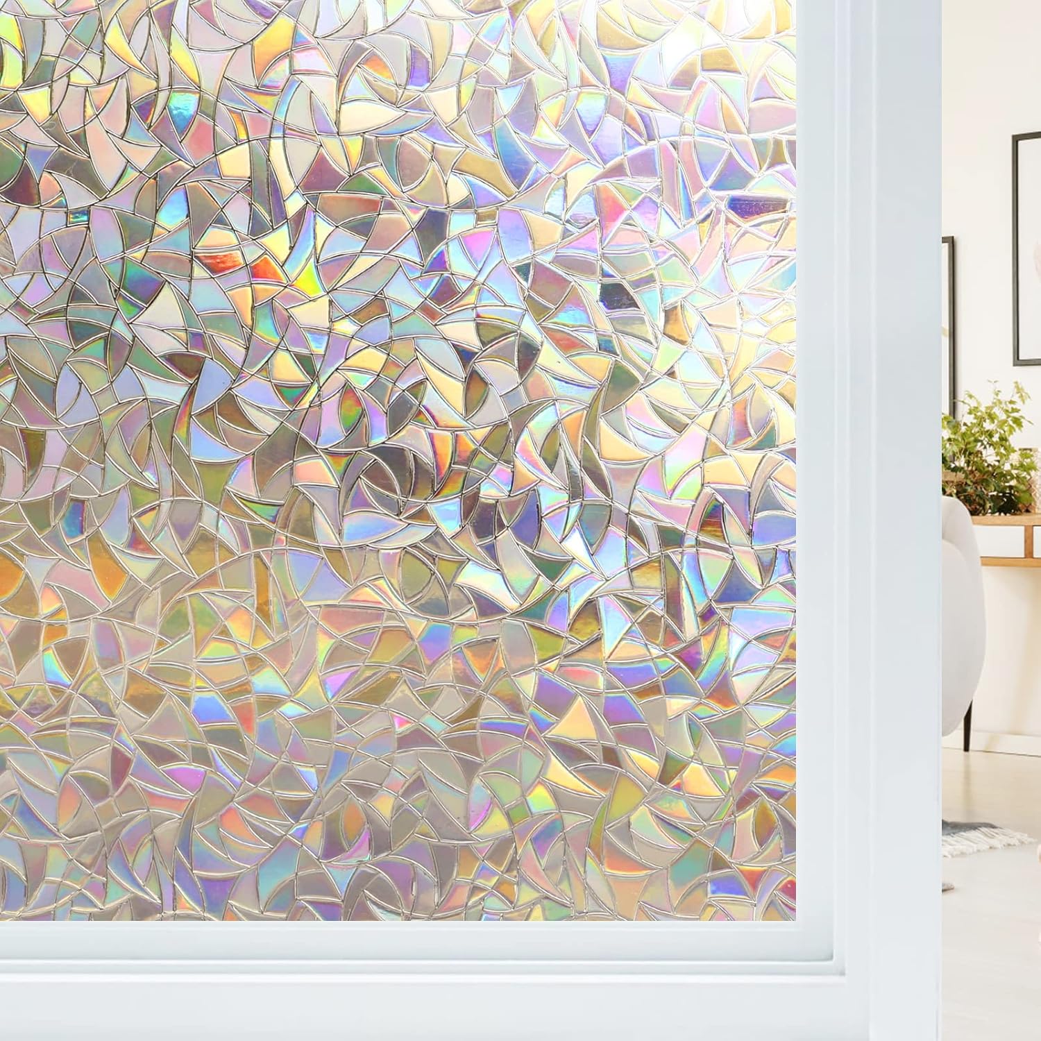 Folia okienna elektrostatyczna z efektem tęczy, ekran prywatności 3D, ochrona UV, folia zapewniająca prywatność, 45x200 cm