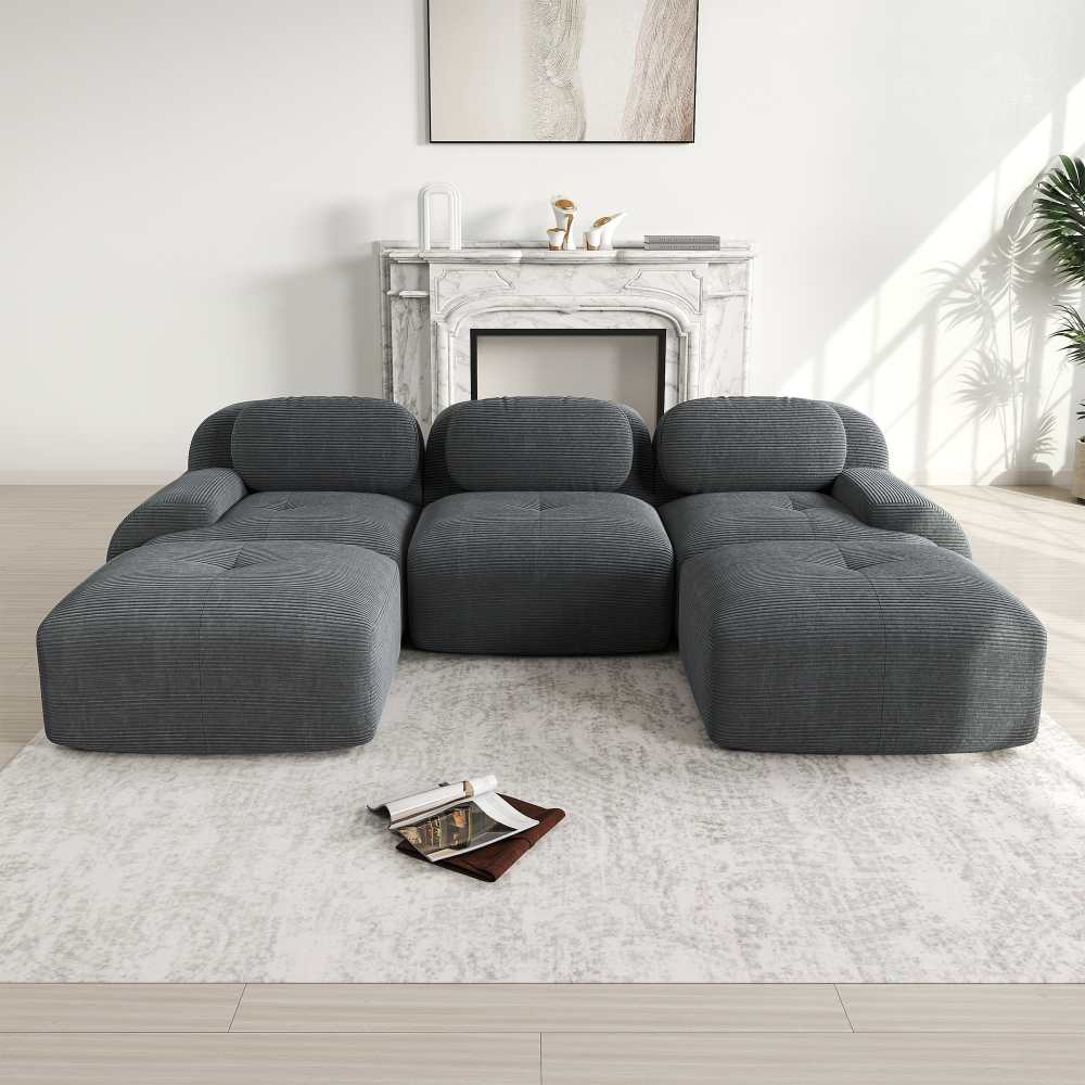 Modułowa sofa w kształcie litery U z najwyższej jakości sztruksu, antypoślizgowa, przyjazna dla zwierząt, z pianki o wysokiej elastyczności 32D