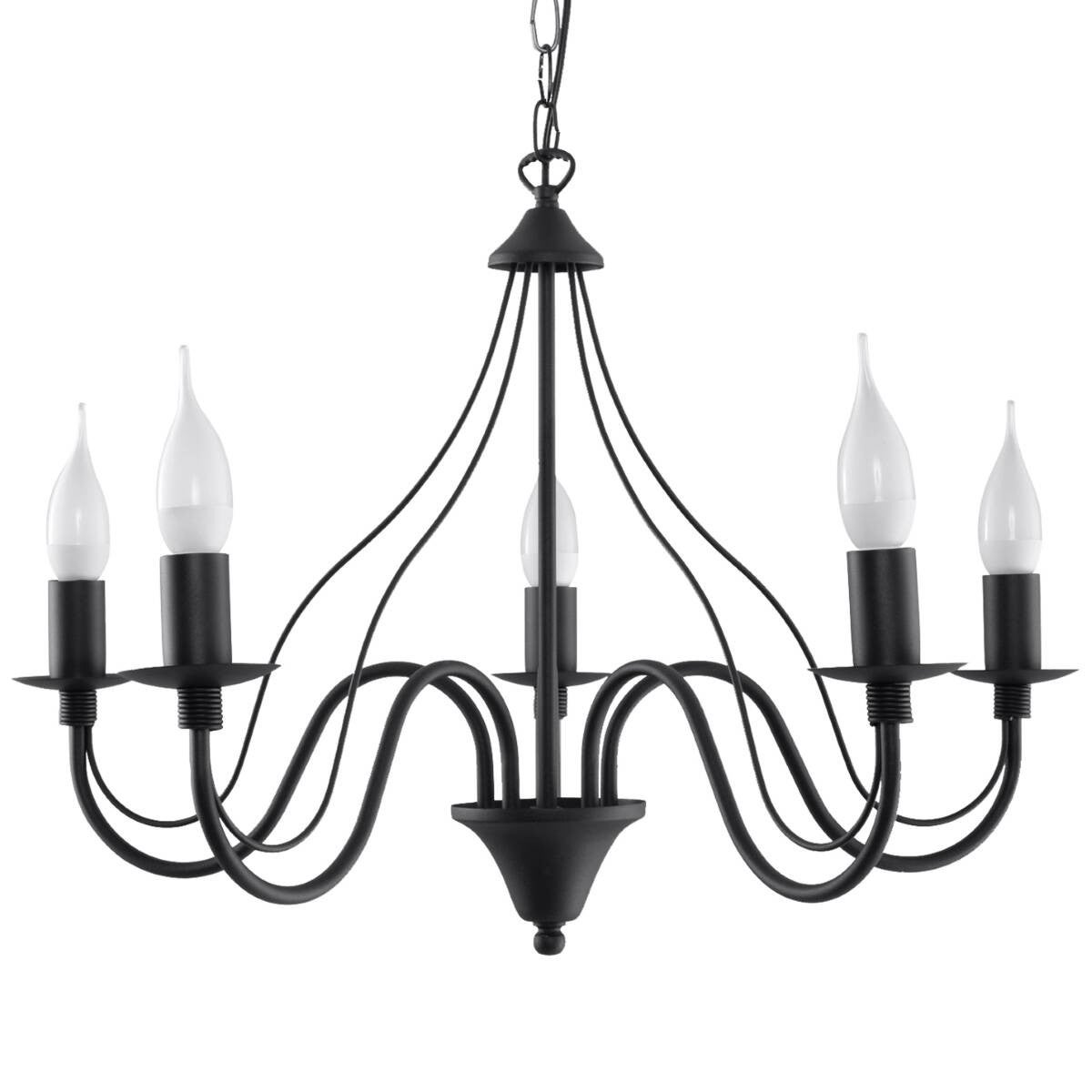 Lampa wisząca świecznikowa czarna 5xE14 12W MINERWA Sollux