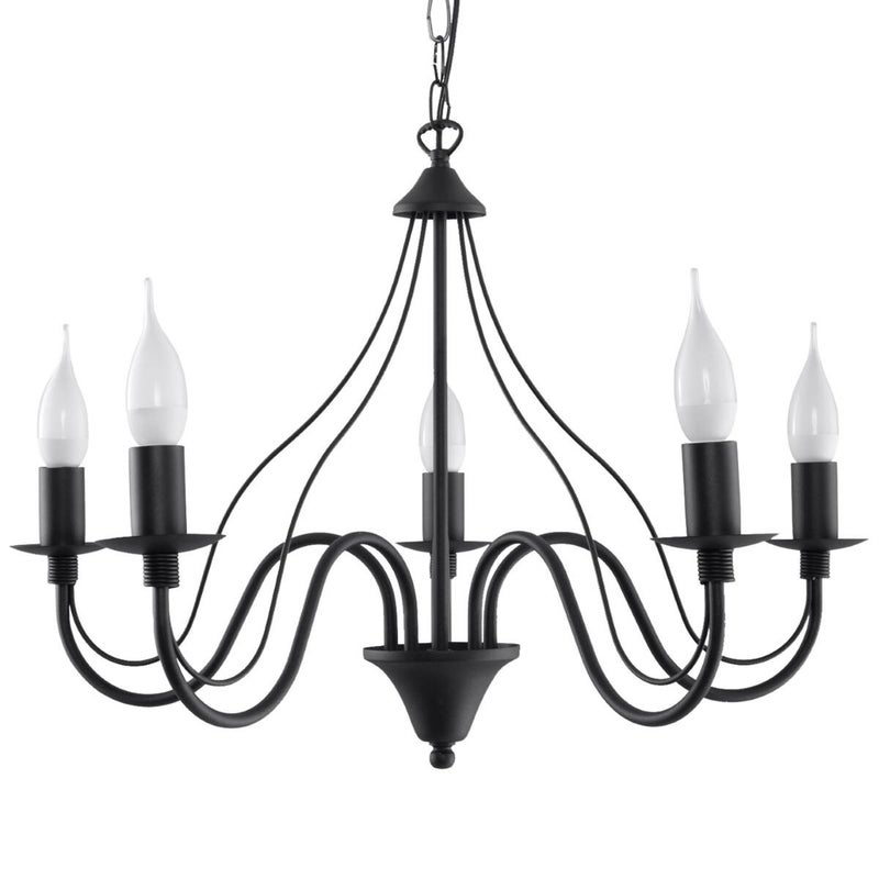 Lampa wisząca świecznikowa czarna 5xE14 12W MINERWA Sollux