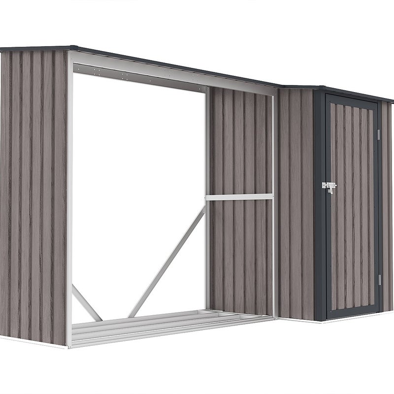 Wiata na drewno opałowe z metalu z miejscem do przechowywania ze stali galwanizowanej 3,49 m3 – 2 stery drewna – 282 × 109 × 168 cm (dł. × szer. ×