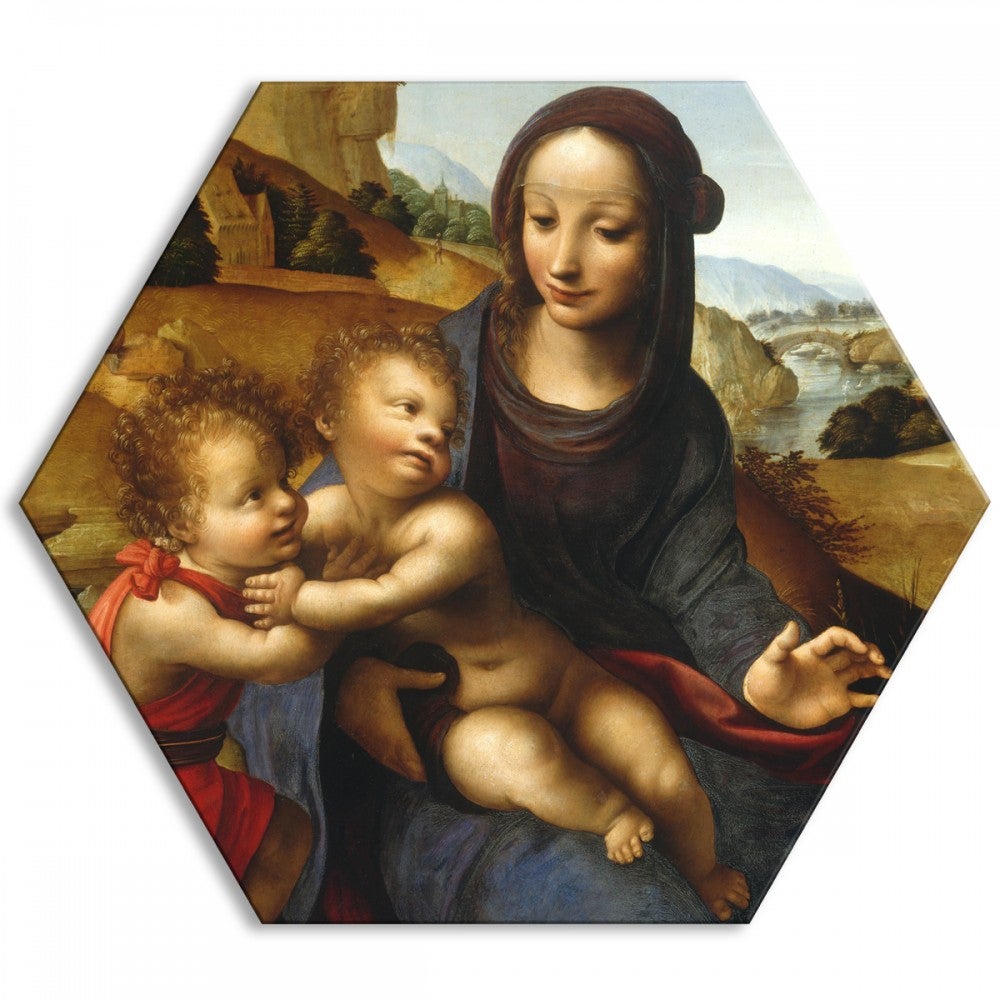 Fernando Yáñez – Madonna z Dzieciątkiem i św. Janem – płótno heksagonalne – obraz wydrukowany na płótnie i oprawiony w ramę PCV 80x80 cm