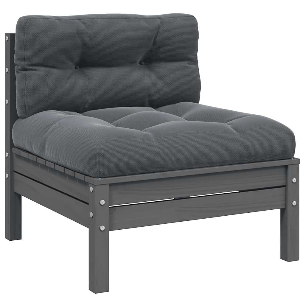 Ogrodowa sofa środkowa z antracytowymi poduszkami, szare drewno