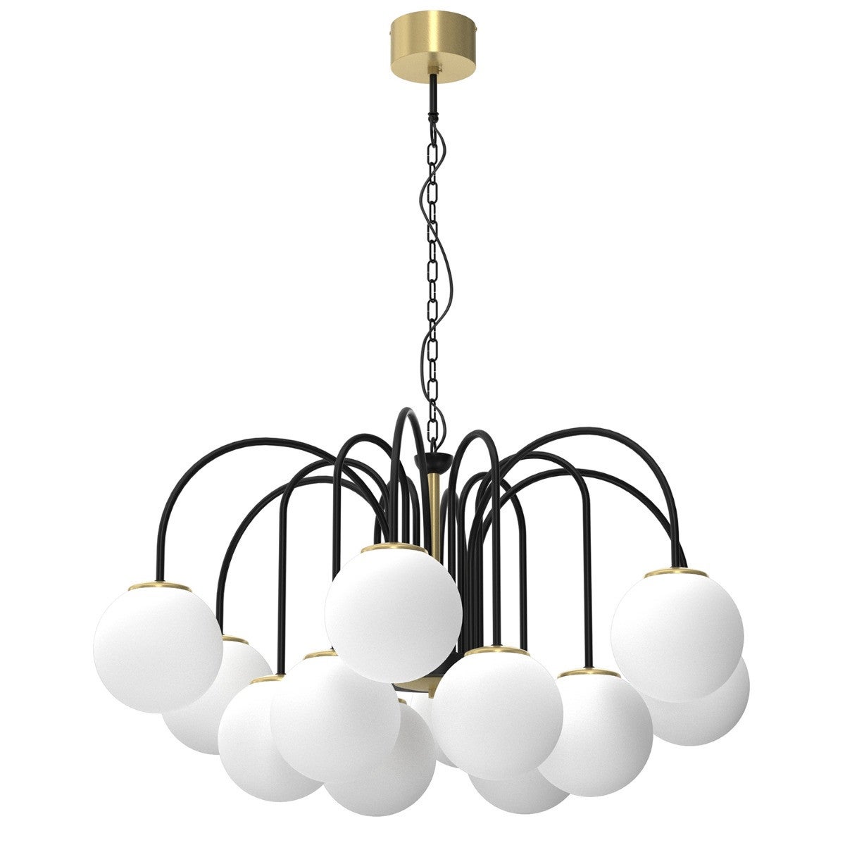 Lampa wisząca Cambridge czarny mat-mosiądz szczotkowany-biała 12xE14x15W glamour wym: 95 x 90 x 90 cm szkło Luminex