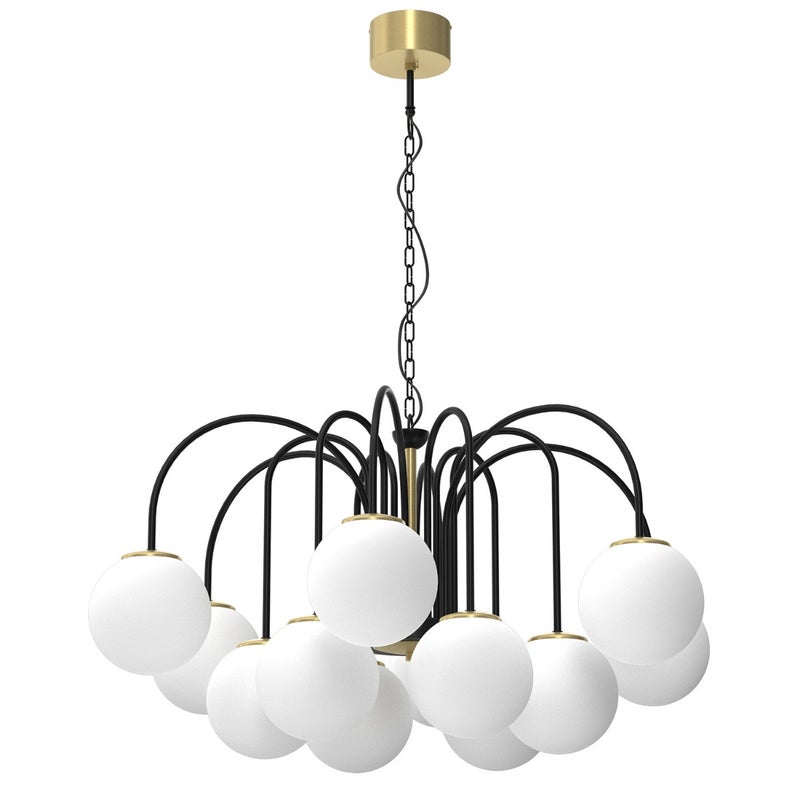 Lampa wisząca Cambridge czarny mat-mosiądz szczotkowany-biała 12xE14x15W glamour wym: 95 x 90 x 90 cm szkło Luminex