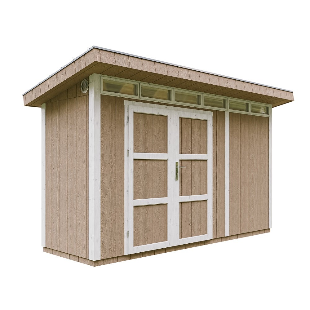 Domek ogrodowy z drewna z płyt LP SmartSide 4 m² - z podłogą i płytkami bitumicznymi D161xW412xH239 cm - Timbela M902A - terra borwn