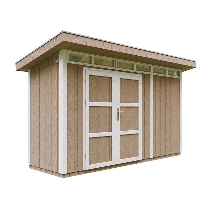 Domek ogrodowy z drewna z płyt LP SmartSide 4 m² - z podłogą i płytkami bitumicznymi D161xW412xH239 cm - Timbela M902A - terra borwn