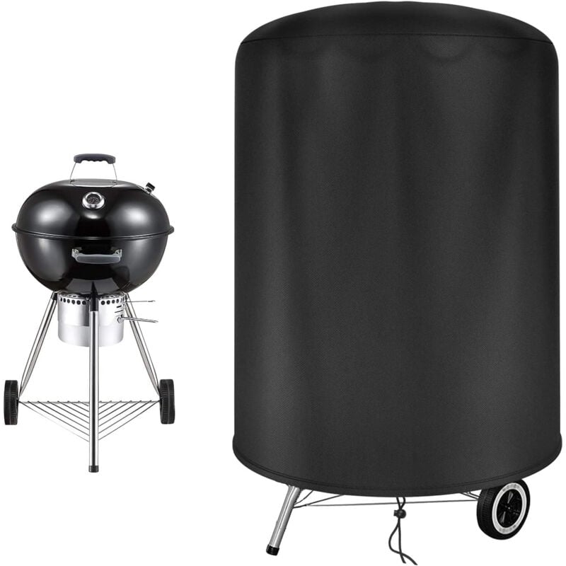 Wodoodporny pokrowiec na okrągły grill wykonany z tkaniny Oxford odporny na promieniowanie UV z bocznymi paskami wiatroszczelnymi czarny cm