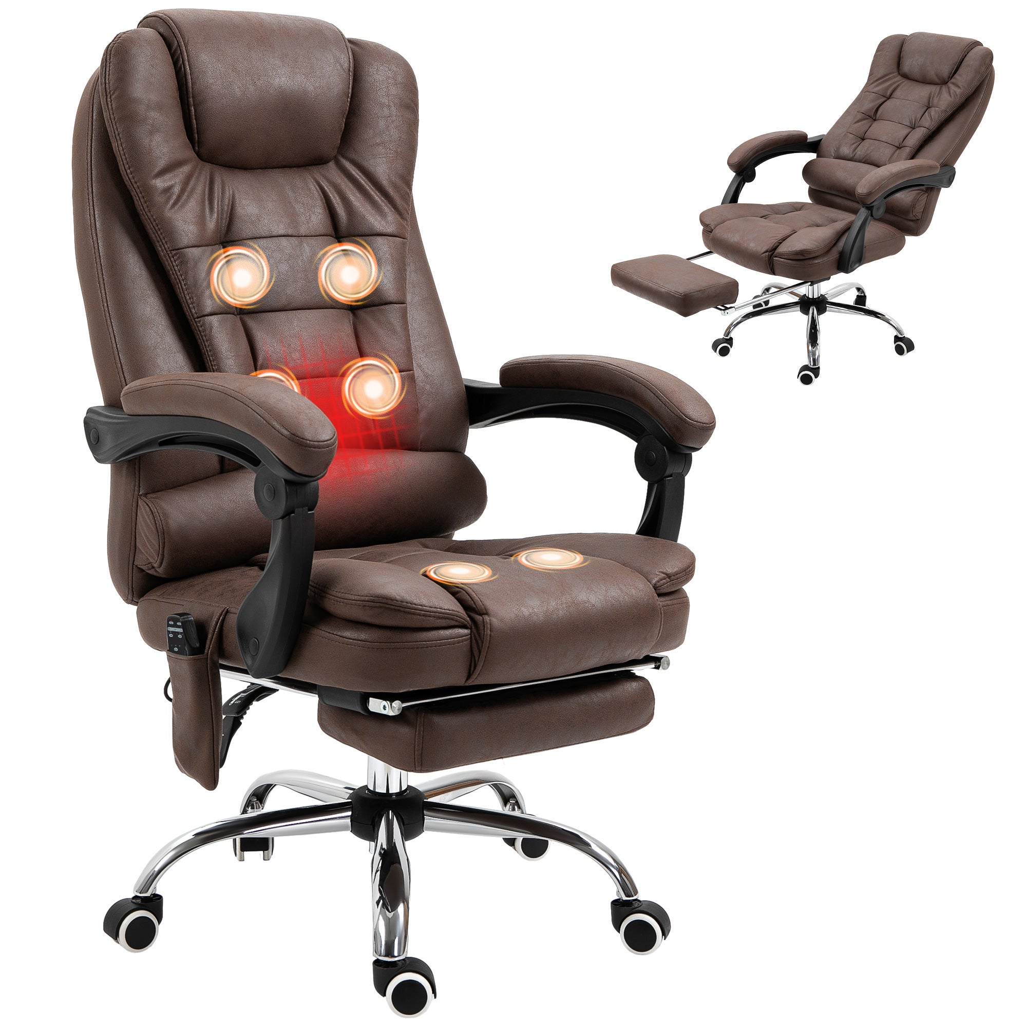 Fotel biurowy masujący, rozkładany i podgrzewany, obrotowy, ergonomiczny, do 120 kg, brązowy