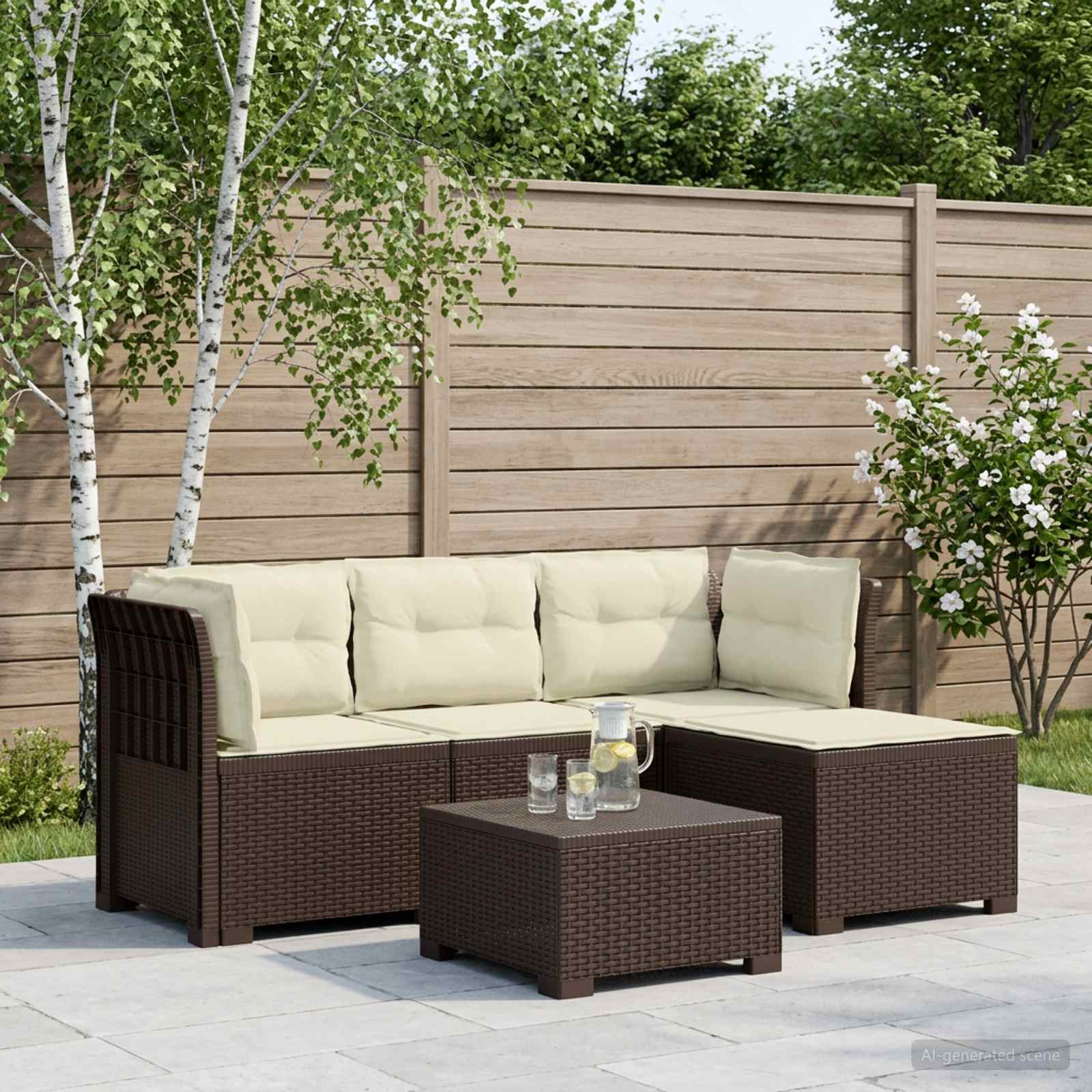 Sofa ogrodowa dla 4 osób z poduszkami w stylu rattanowym PP vidaXL