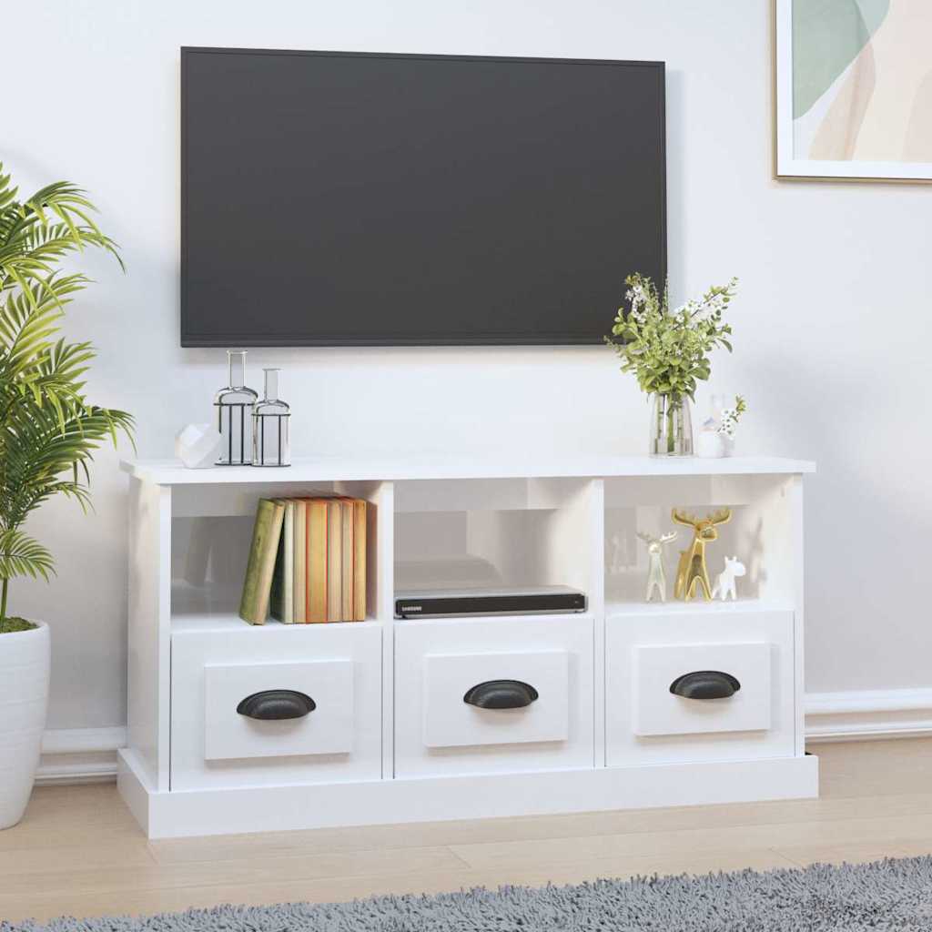 vidaXL Szafka TV, wysoki połysk, biała, 100x35x50 cm