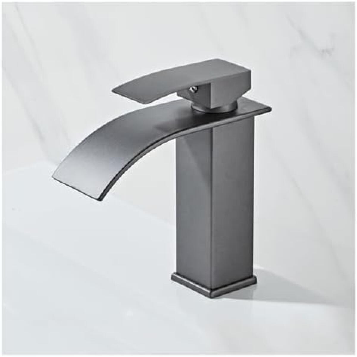Bateria umywalkowa typu wodospad, bateria łazienkowa ze stali nierdzewnej, klasyczna szarość, elegancki design.