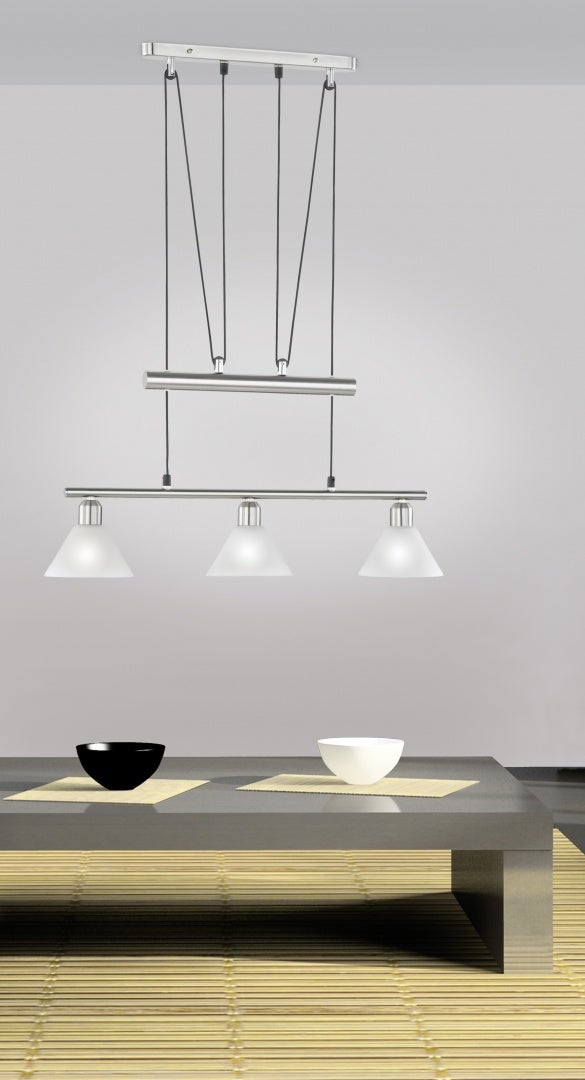 Lampa wisząca STAMINA srebrno-biała 3 x E14 x 40W wym:180x66x14cm Trio