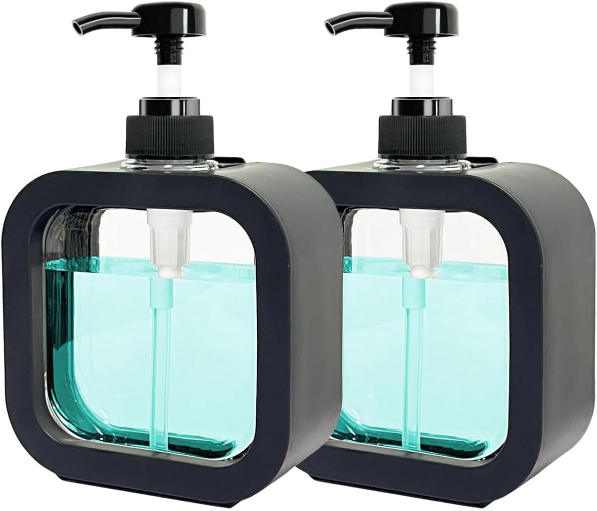 Dozownik do mydła łazienkowego, dozownik do mydła z pompką (2 sztuki, 300 ml, czarny)