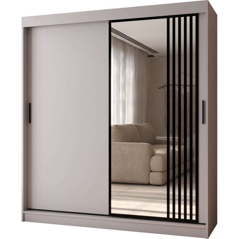 Szafa przesuwna z lustrem GLOSSY 180 x 62 x 200 kaszmir + u. czarny