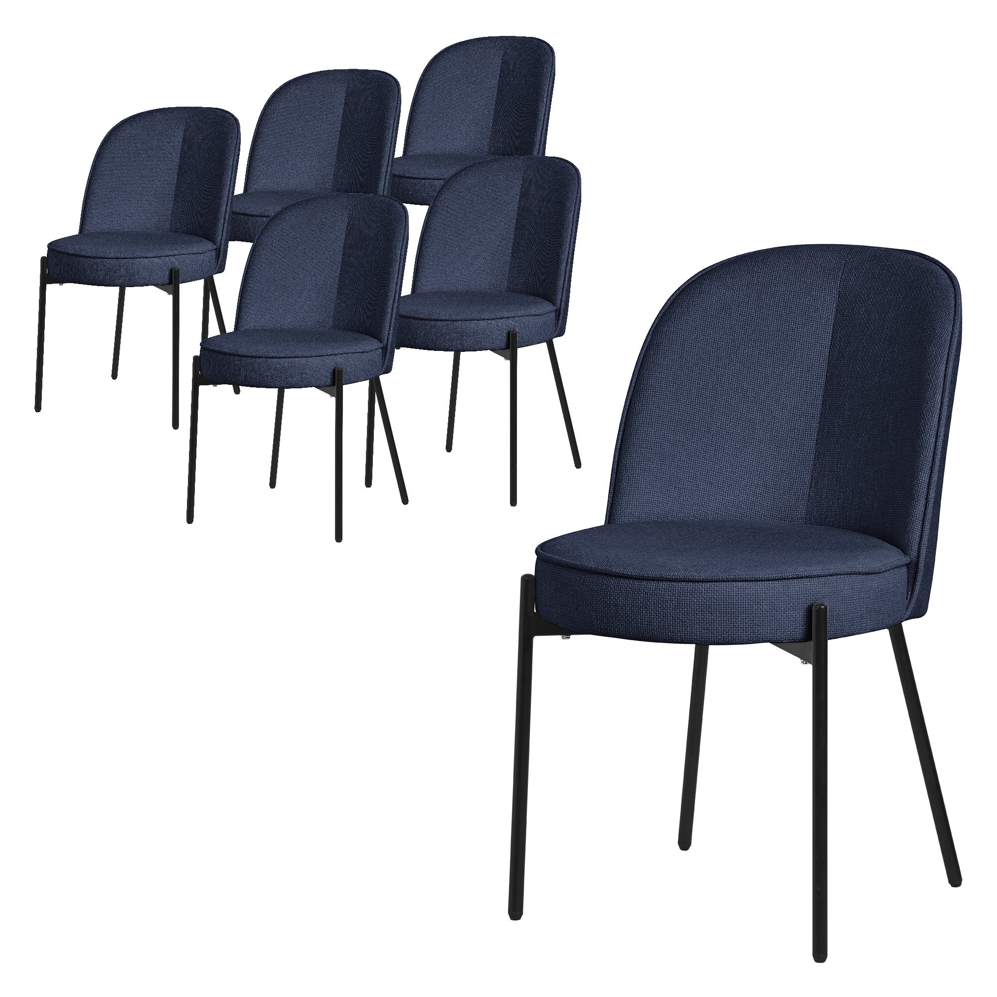 ML-Design krzesła okrągłe do jadalni zestaw 6 ciemnoniebieskie tapicerowane fotele krzesła kuchenne ergonomiczne wygodne metalowe nogi styl nowoczesny
