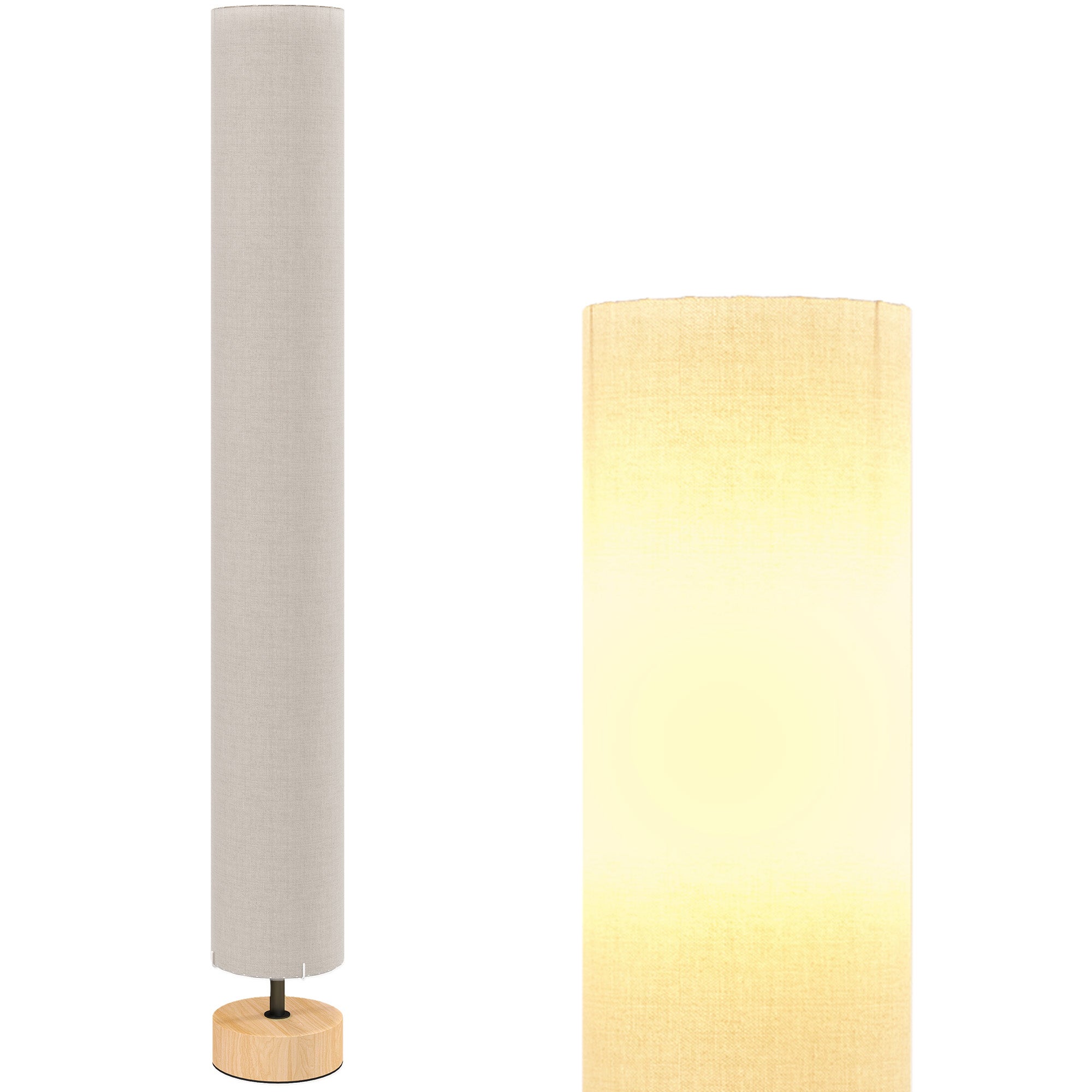 Lampa stojąca do salonu z lnianym kloszem, włącznikiem nożnym, 2 oprawki E27, 120 cm, beżowa