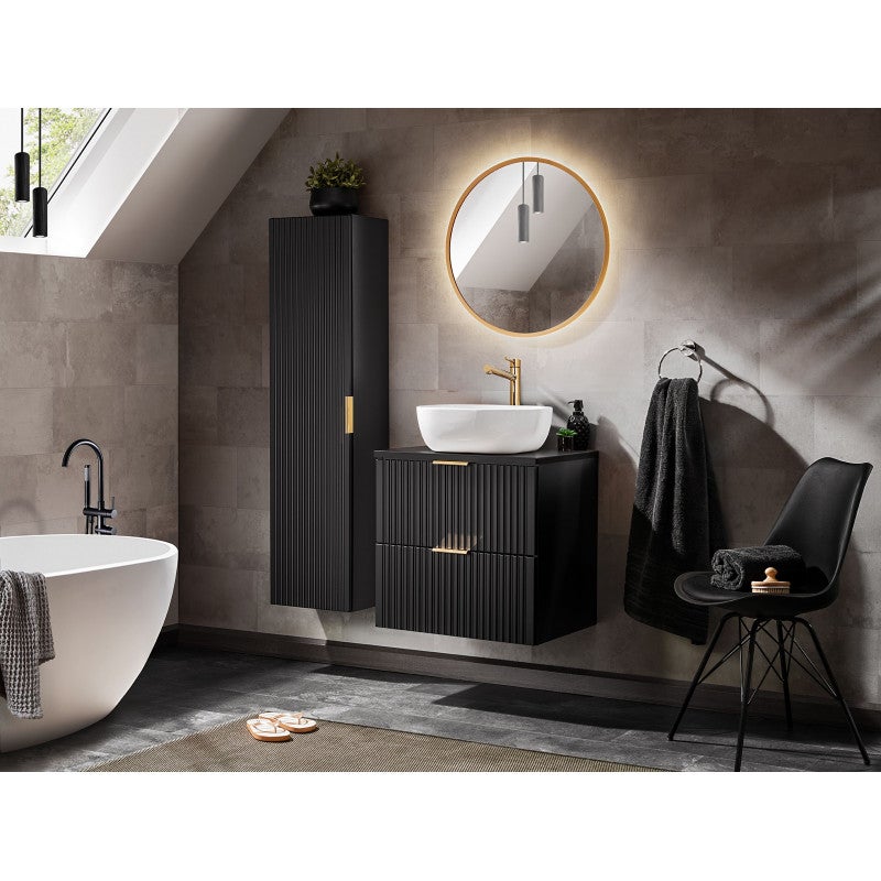 Zestaw mebli łazienkowych 60cm Comad Adel Black z umywalką nablatową szafką wysoką i lustrem 60cm