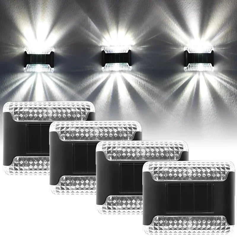 Zestaw 4 lamp solarnych, lampy ścienne na zewnątrz, górna i dolna, wodoodporne lampy LED do spacerów, solarne światła do ogrodzenia na ganek