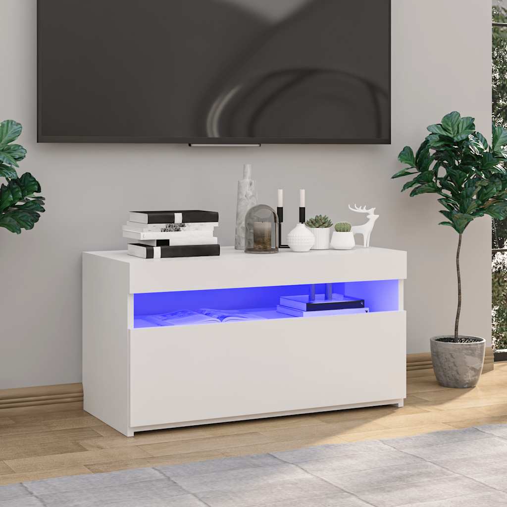 vidaXL Szafka TV z oświetleniem LED, biała, 75x35x40 cm