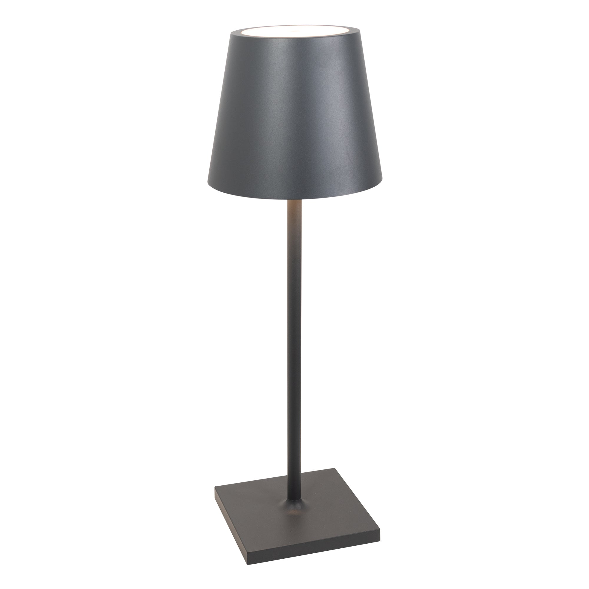 Lampa stołowa LED Poldina L Desk w kolorze ciemnoszarym, z możliwością ładowania i ściemniania, z czasem pracy baterii do 12 godzin
