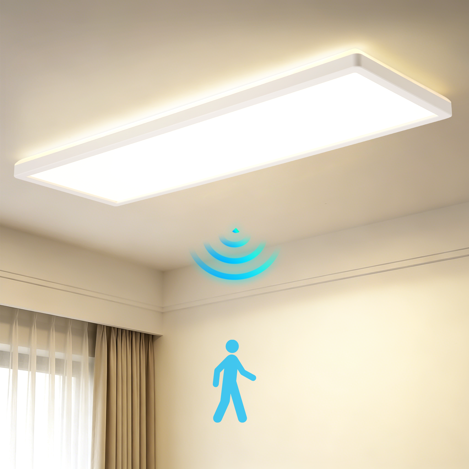 Nettlife – Oprawa sufitowa LED 24W, 3600lm, 4000K, z czujnikiem ruchu 120°, 58x20 cm, Klasa D
