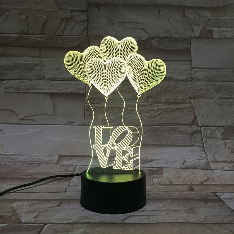Dotykowa lampka 3D Love, 7 kolorów, pilot zdalnego sterowania, 16 kolorów, atmosfera rozszczepienia, lampka nocna na prezent