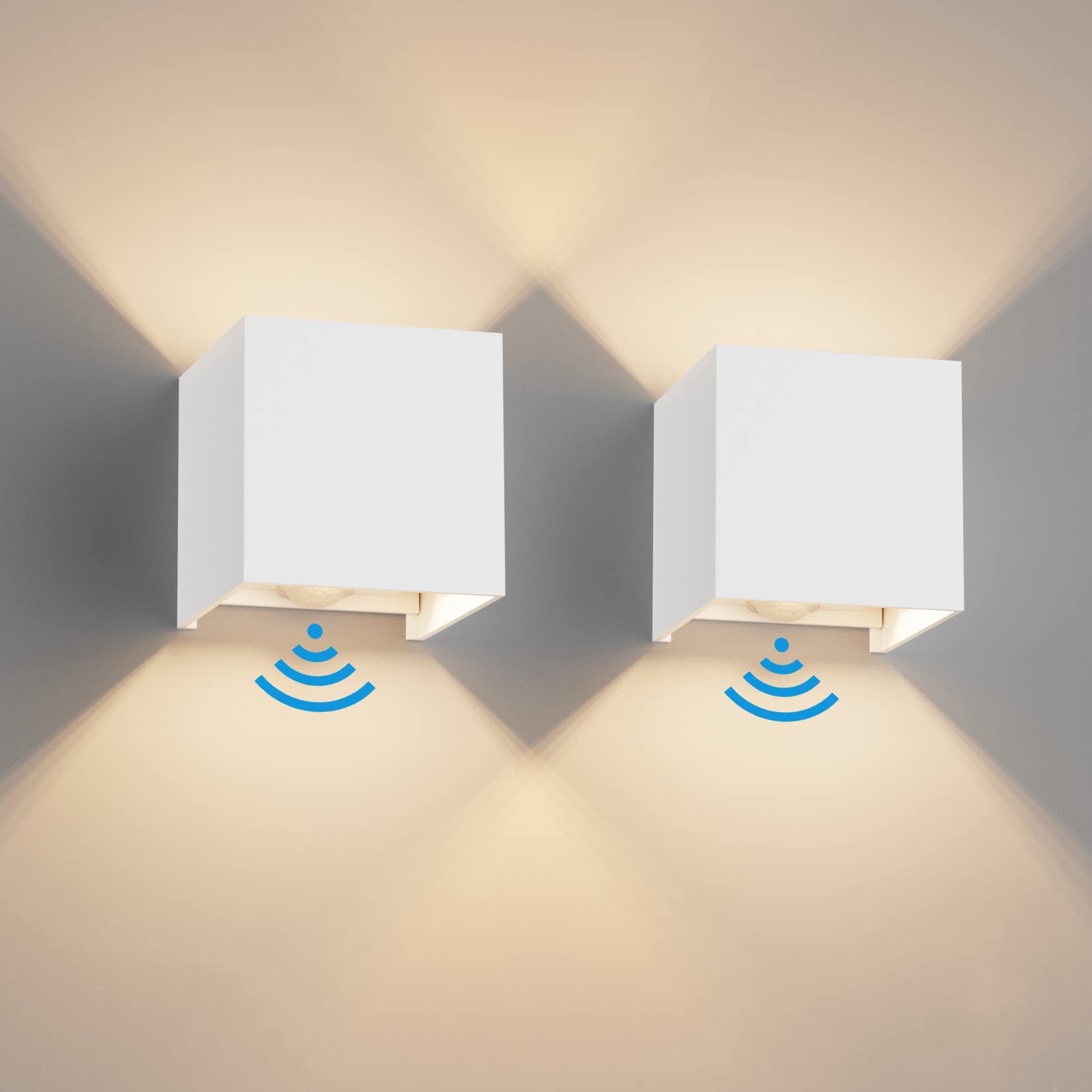 Lampa ścienna LED 12 W z czujnikiem ruchu do wnętrz/na zewnątrz Zestaw 2 lamp zewnętrznych LED, biała ciepła barwa światła 3000 K