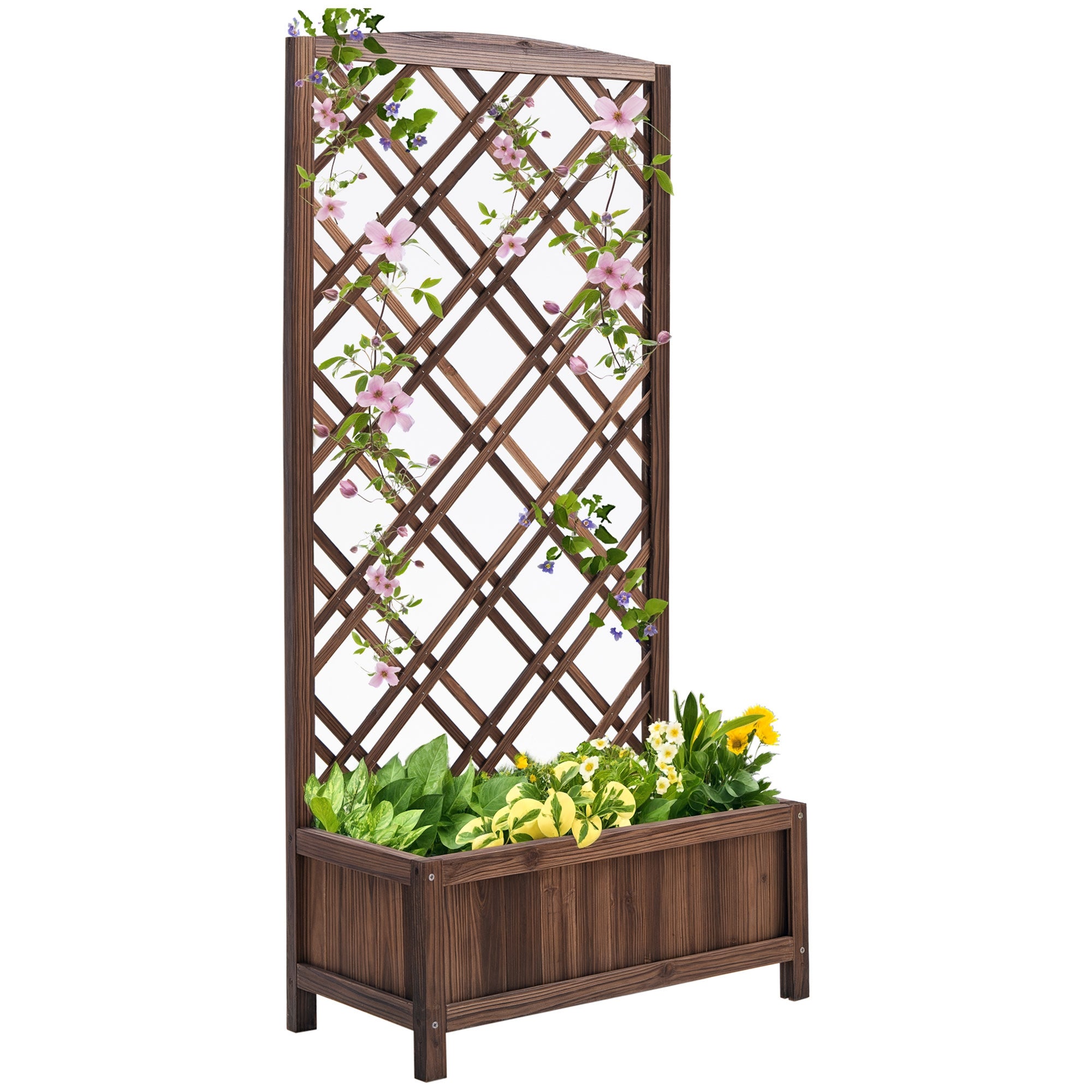 Drewniany Trellis Donica do Wspinaczkowy Rośliny, Crops, do Taras, Ogród, Balkon 60x30x122.5 cm Brązowy