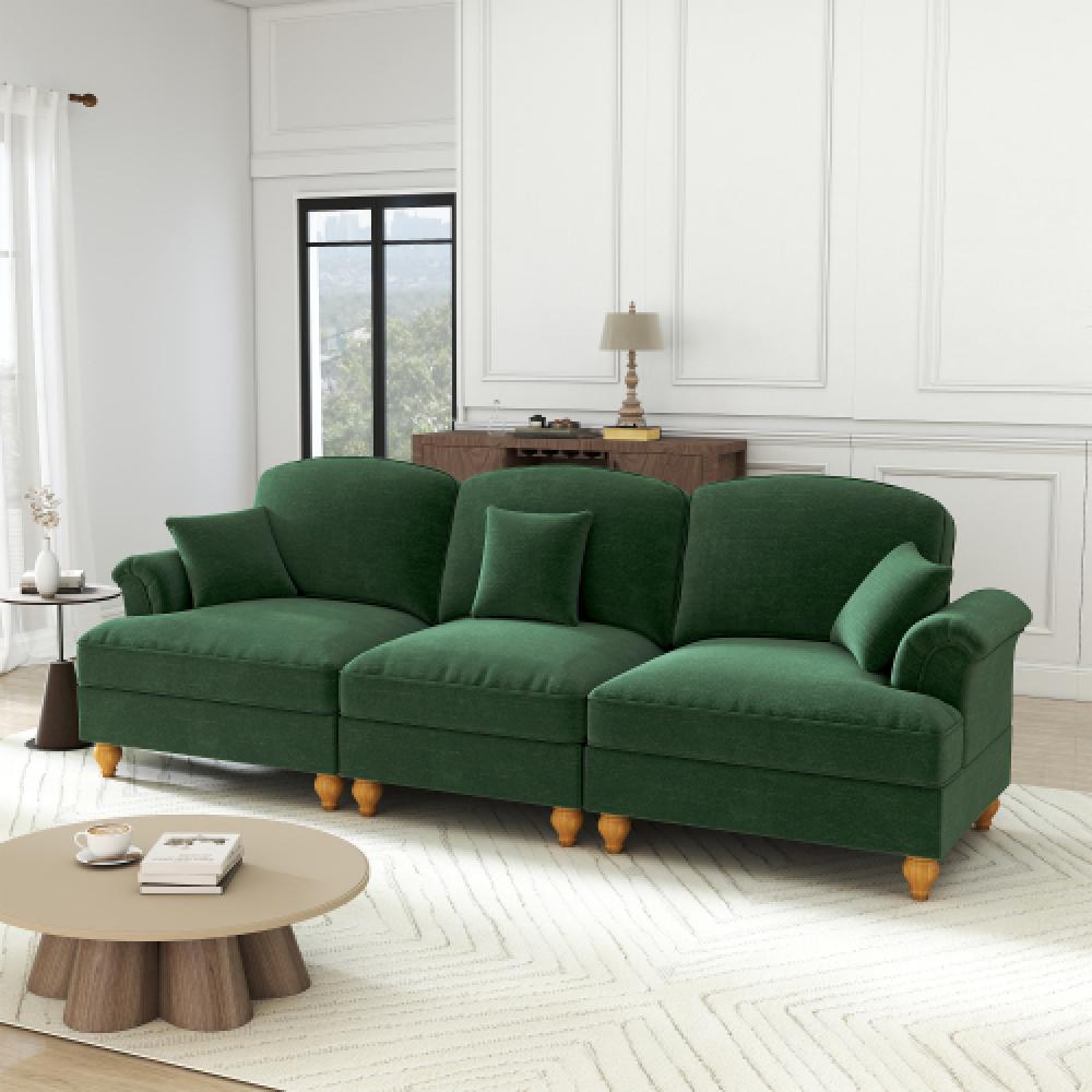 Elegancka, 3-osobowa sofa w stylu średniowieczno-nowoczesnym, z rozszerzanymi podłokietnikami, zdejmowanym błotnikiem