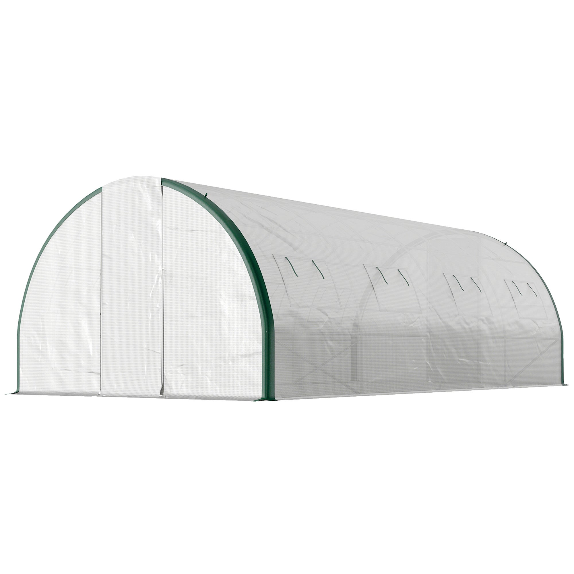 Tunel ogrodowy o powierzchni 18 m², z drzwiami i 8 oknami, pokrycie PE 140 g/m², 600 x 300 x 200 cm, kolor biały