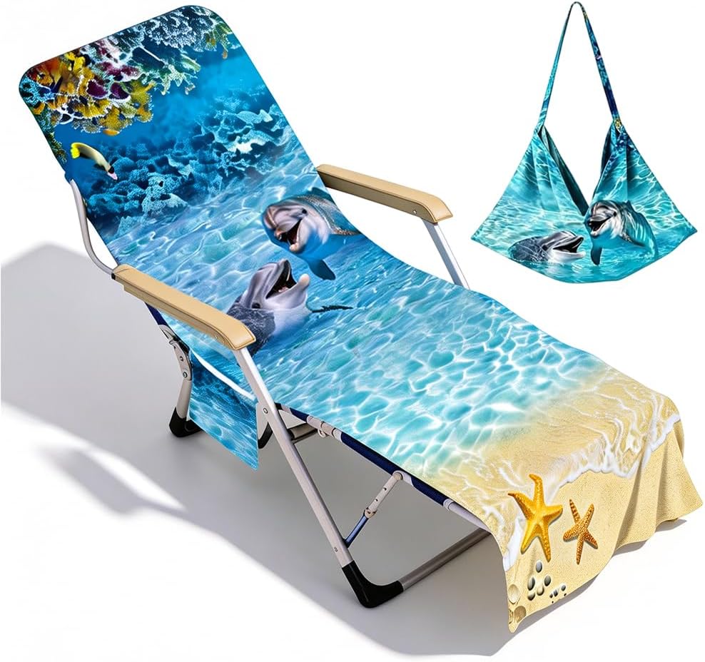 Pokrowiec na leżak ogrodowy 75 x 210 cm, wykonany z mikrofibry frotte, szybkoschnący, ręcznik na leżak z 2 kieszeniami, ręcznik plażowy