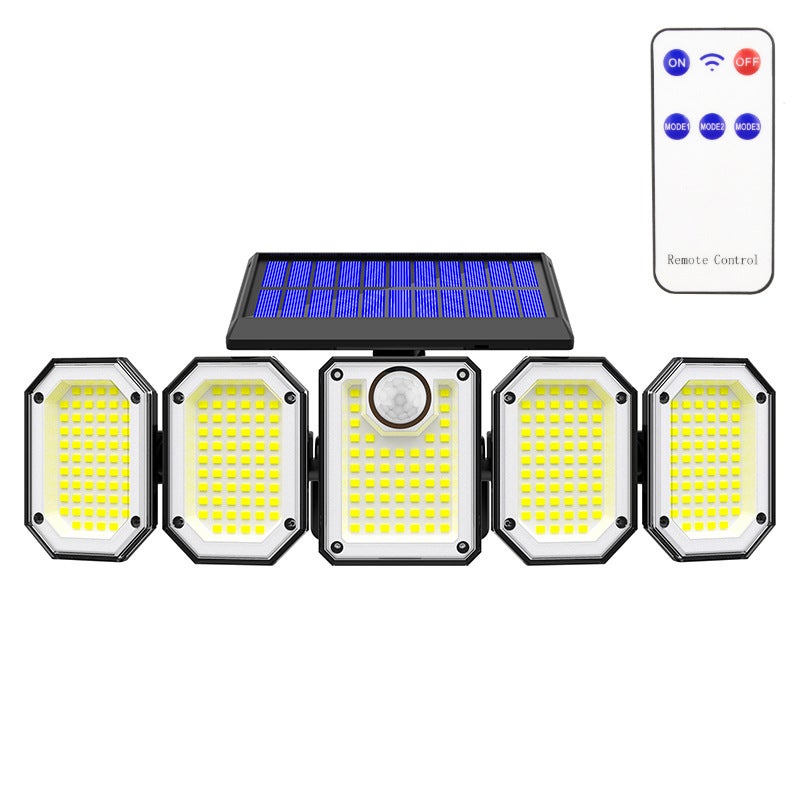 Wodoodporna lampa solarna zewnętrzna z czujnikiem - 300 diod LED, 3 tryby jasności, bateria 2000 mAh (z pilotem)