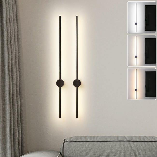 Zestaw 2 lampek ściennych LED, 60 cm, obrotowa lampka nocna 350°, dekoracyjne oświetlenie wewnętrzne, 3 regulowane temperatury barwowe, kolor czarny