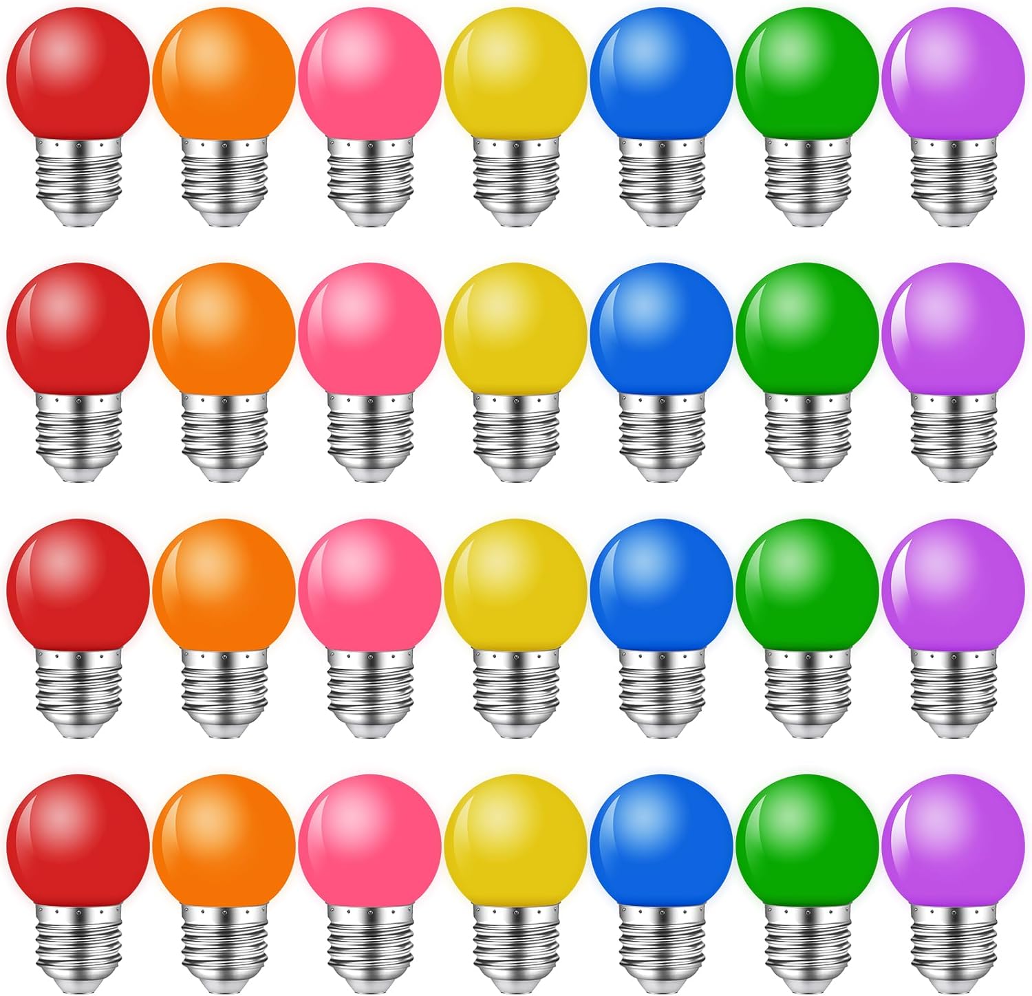 Zestaw 28 kolorowych żarówek LED E27 3W, żarówki zewnętrzne E27, kolorowe żarówki LED G45 do lampek choinkowych, dekoracje na przyjęcia świąteczne