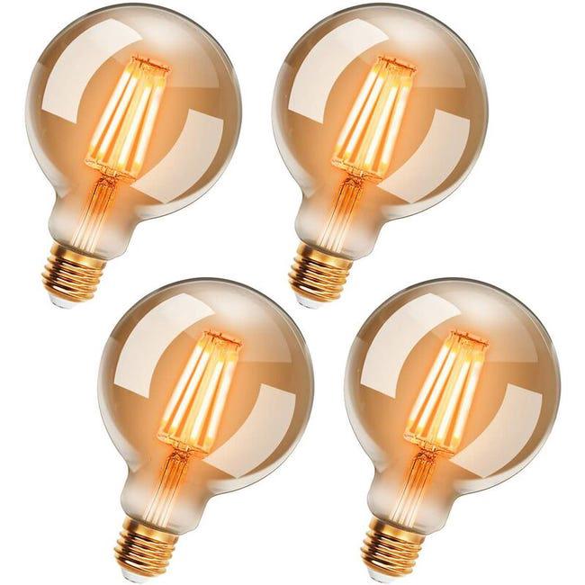 Zestaw 4 zabytkowych żarówek LED Edison G95 E27, 6 W, ciepła biel 2200 K, odpowiednik żarówki 54 W, bez możliwości ściemniania.
