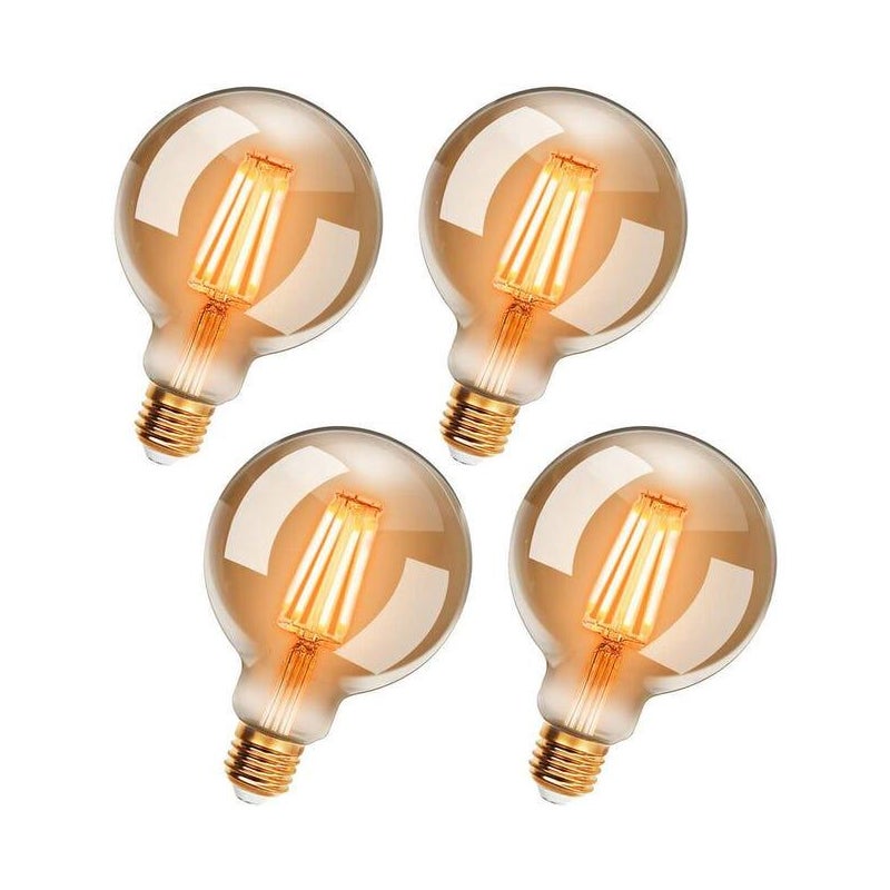 Zestaw 4 zabytkowych żarówek LED Edison G95 E27, 6 W, ciepła biel 2200 K, odpowiednik żarówki 54 W, bez możliwości ściemniania.