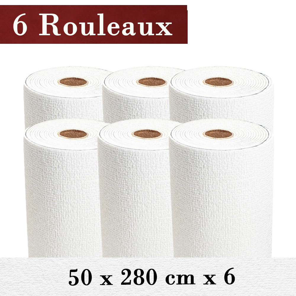 6 x Samoprzylepne rolki tapety, wodoodporne i odpornościowe na wilgoć, styl lniany, do wnętrz domowych 50 x 280 cm Biały