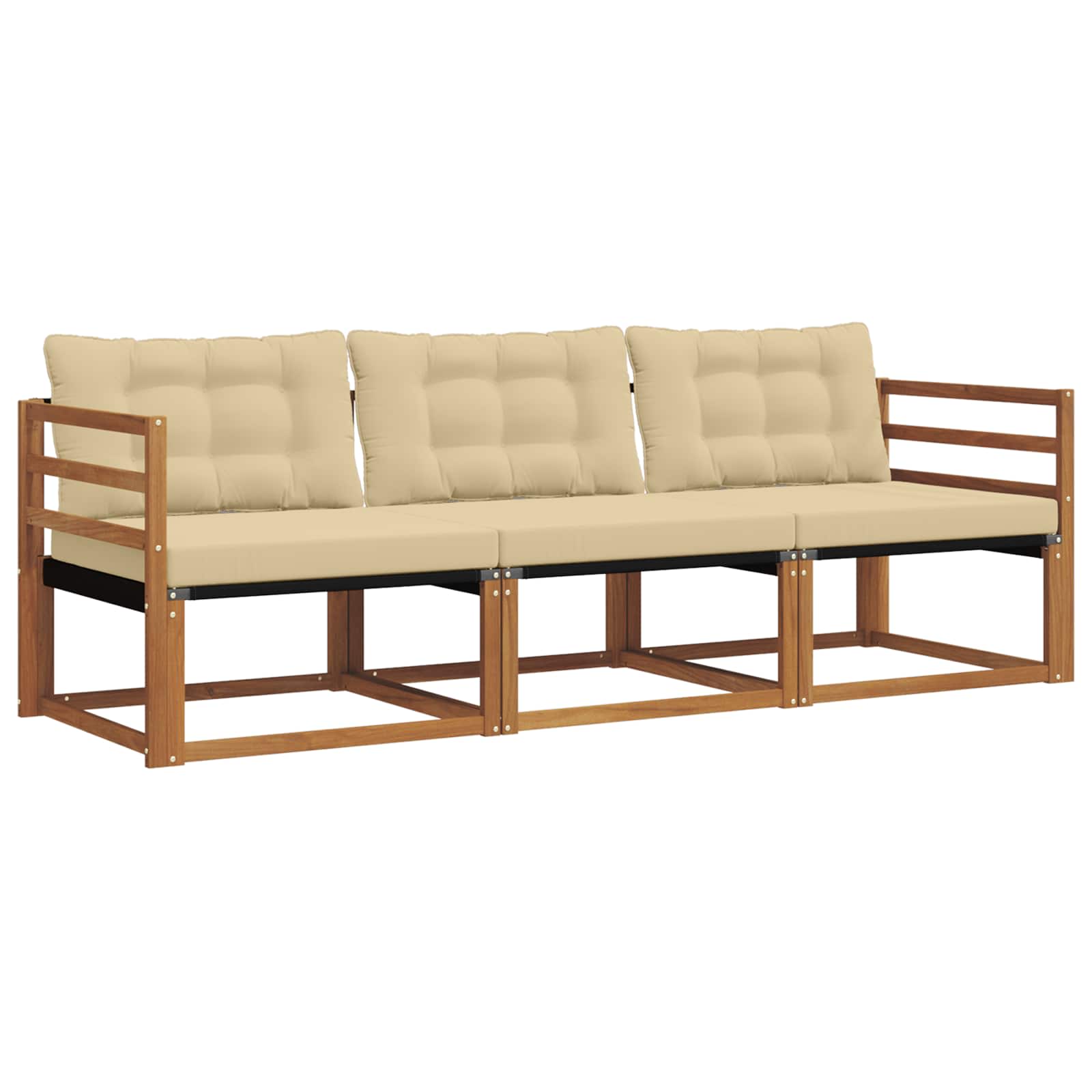 Sofa Ogrodowa Modułowa 3-Osobowa Drewniana z Beżowymi Poduszkami na Taras