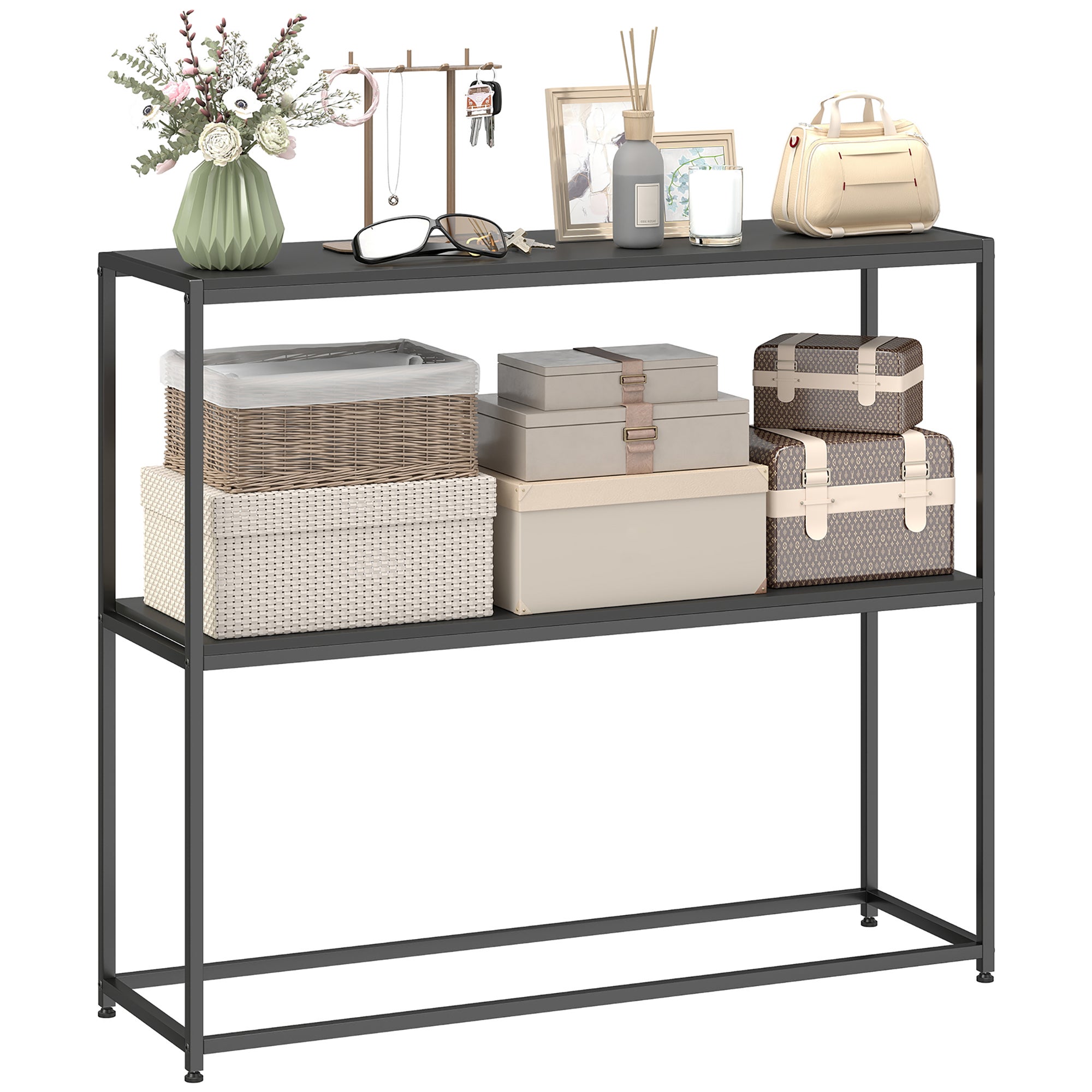 Nowoczesny design 2-poziomowy stal konsola salon, wejście, przedpokój 100 x 30 x 87 cm czarny