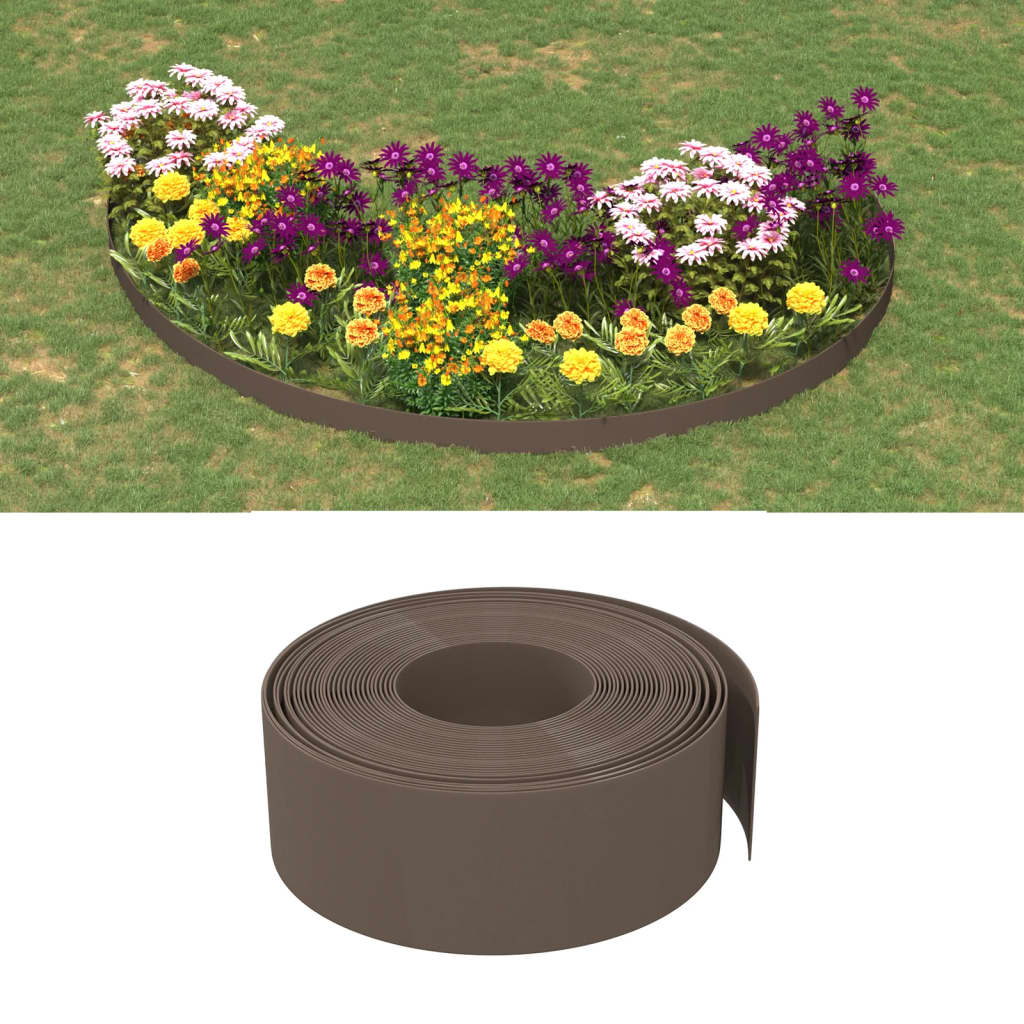 Obrzeża ogrodowe, 4 szt., brązowe, 10 m, 20 cm, polietylen vidaXL