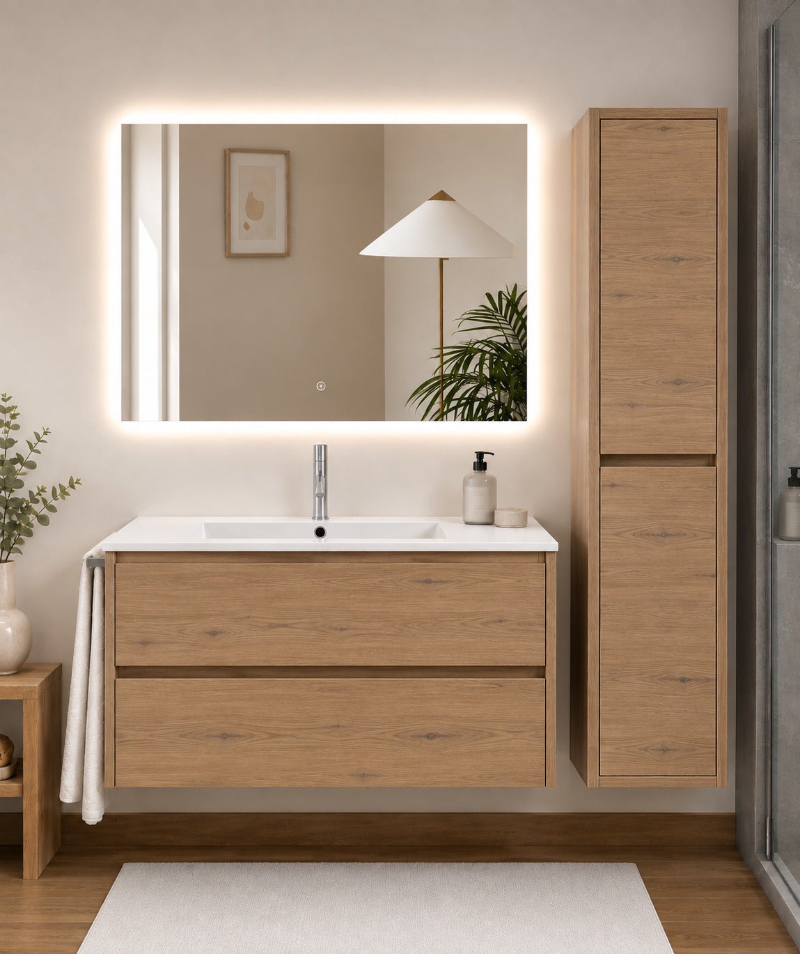 Szafka łazienkowa z umywalką ORIGENBATH IBIZA bez lustra 90x40 cm estepa z kolumną