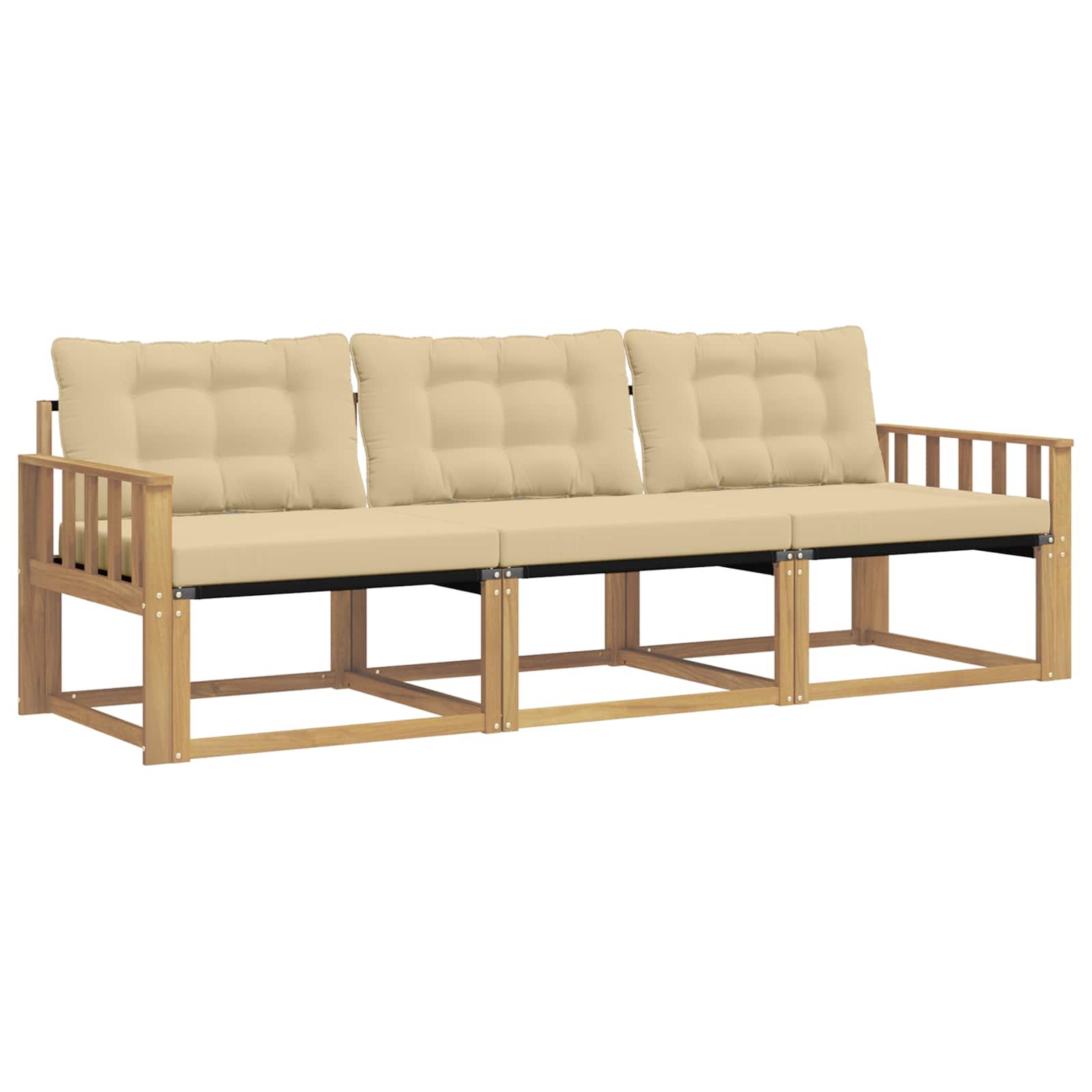 Sofa Ogrodowa Modułowa 3-Osobowa Drewniana z Beżowymi Poduszkami na Taras