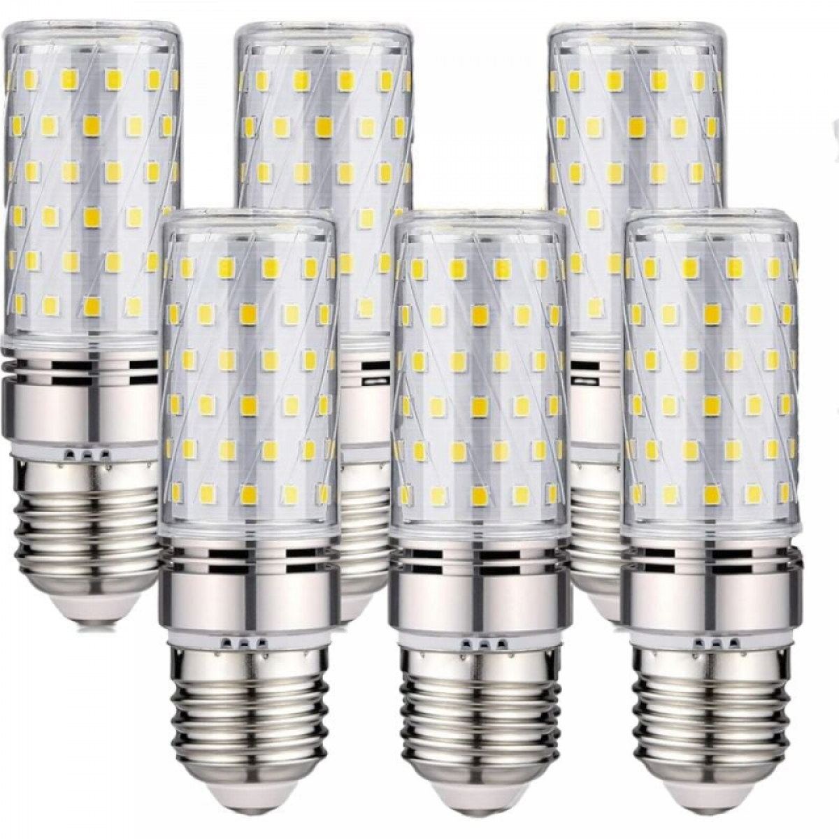 6 żarówek LED E27 - 16 W, chłodne białe światło 6000 K, 1600 lumenów (odpowiednik żarówki halogenowej 150 W), prąd zmienny 200–240 V, nieściemnialne.