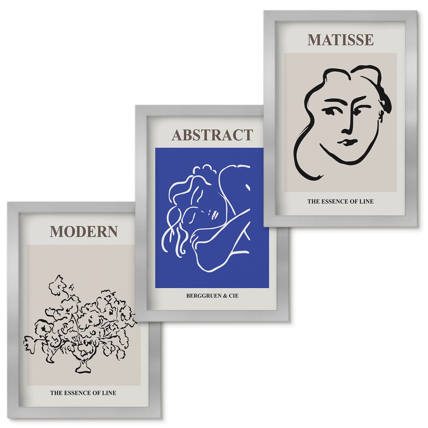 Zestaw obrazów w ramie - 3 części | Postery w stylu nowoczesnym i abstrakcyjnym Henri Matisse | Srebrna ramka