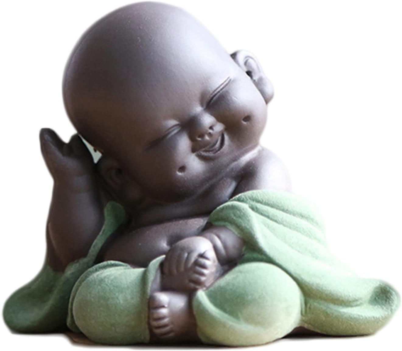 Ceramiczny Śmiejący się Budda Maitreja, figurka ogrodowa i dekoracja domu, zielona siedząca ozdoba na szczęście, rzeźba herbaciana, mini Budda